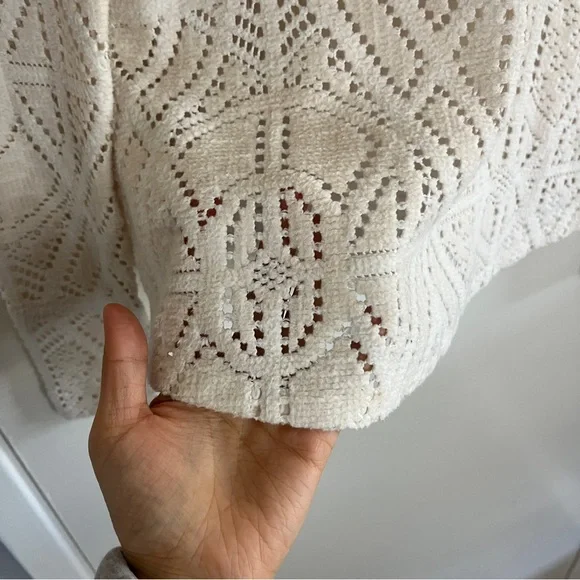 See by Chloe Cream Crochet Knit High Neck Victorian Style Long Sleeve Blouse - Picture 4 of 9